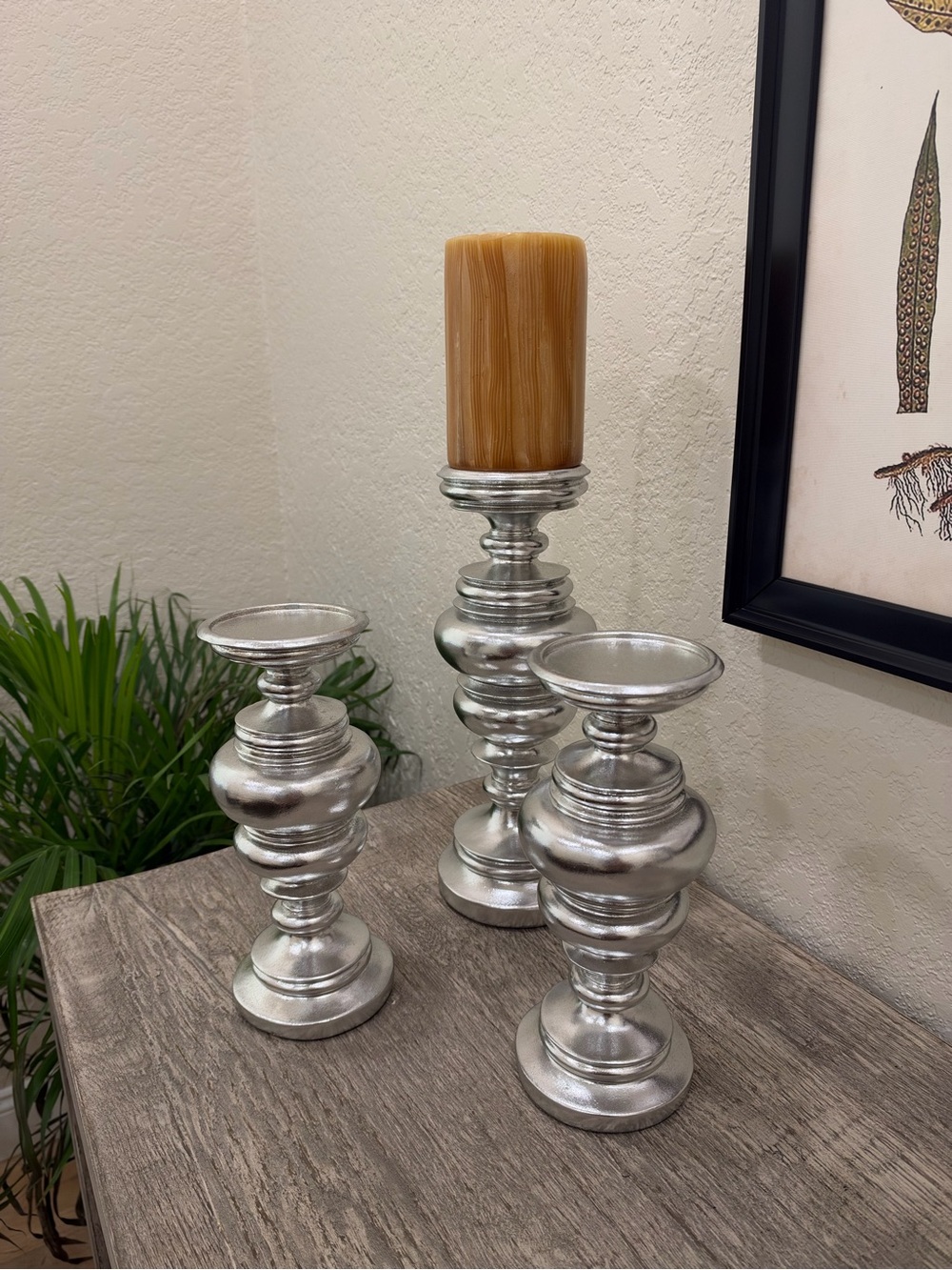 Candle Holder Set with Silver Metallic Finish